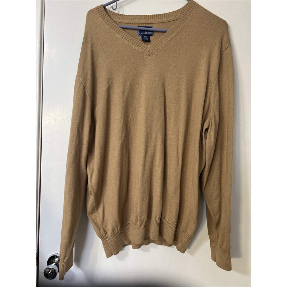 Lanesboro Mens‎ Sweater V Neck Cashmere Cotton Brown XL Long Sleeve